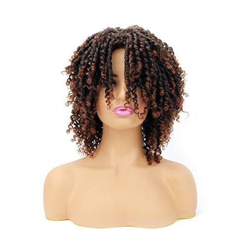 Dreadlocks Wigs Short Afro Twist Wig for Black Women 6 Inch Kinky Curly Faux Locs Synthetic Braided Wig Ombre Dread Crochet Locs Hair Soft Goddess Locs Braids Wig Synthetic 6 inch T1B30