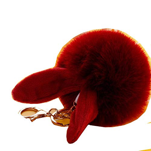 Poms Keychains Pom Pom Key Chain Artificial Fur Ball Keychain Fluffy Accessories Car Bag Charm Dark Red
