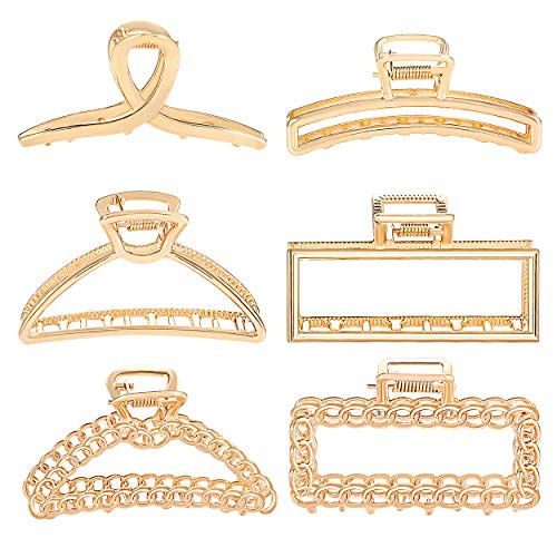 NVENF 6PCS Large Metal Hair Claw Clips for Women Nonslip Hair Catch Barrettes Strong Hold Hair Jaw Clamp for Thick Hair Style B