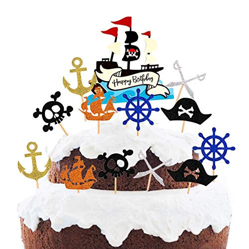 Pirate Ship Happy Birthday Cake Topper Pirate Themed Anchor Cupcake Topper Picks for Nautical Party Favors Supplies 13 PCS by Baryuefull Pirate Ship Happy Birthday Cake Topper Pirate Themed Anchor Cupcake Topper Picks for Nautical Party Favors Supplies 13 PCS by Baryuefull
