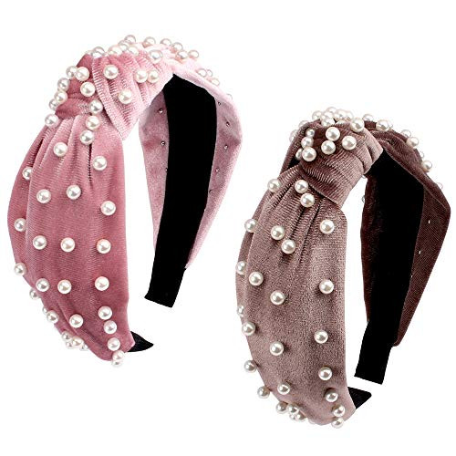 Ondder 2 Pack Pearl Headbands Knotted Headband for Women Turban Headband for Women Hair Hoop Hard Headband Headwears Cute Hairbands Hair Accessories for Women