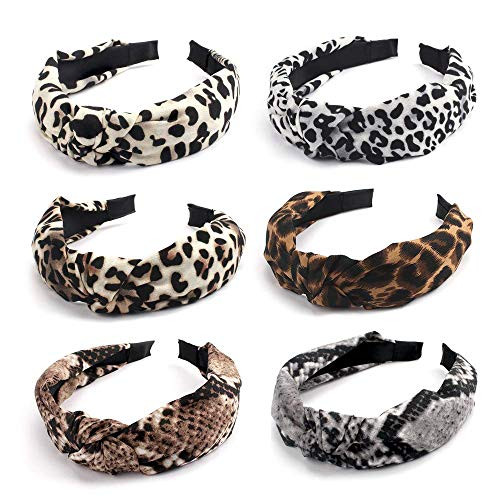 VELSCRUN 6 Pcs Knotted Headbands for Women Leopard Headband Knot Headband Cheetah Print Headband Knot Turban Headband Fashion Hair Bands Soft Elastic Hairband Hair Accessories for Women