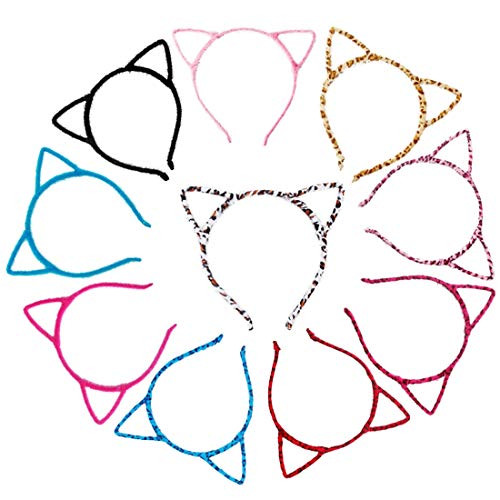 10 Pcs Cat Ear Headband for Party Leopard Headband Fluffy Hair Hoop Hair Band for Birthday Cosplay Cat Costume Headwear Hair Accessories