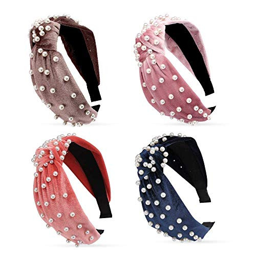 VELSCRUN 4 Pcs Headband for Women Pearl Headbands Knot Turban Headband Wide Headbands Vintage Hairband with Faux Pearl Elastic Hair Hoops Velvet Hairband Hair Accessories for Women VELSCRUN 4 Pcs Headband for Women Pearl Headbands Knot Turban Headband Wide Headbands Vintage Hairband with Faux Pearl Elastic Hair Hoops Velvet Hairband Hair Accessories for Women