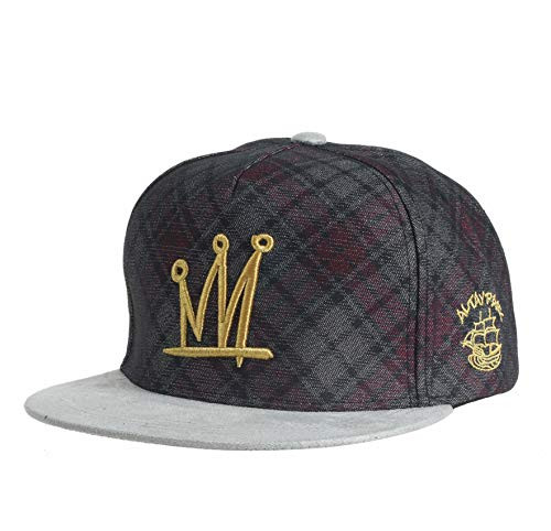 ND Hip Hop Hat Snapback Baseball Cap Rap Cap FlatBrimmed Hat Adjustable Snapback Back Button Cap Neutral Trucker hat Red and Gray Grid?Golden Crown?