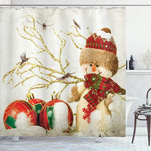 Ambesonne Christmas Shower Curtain Cloth Fabric Bathroom Decor Set with Hooks Snowman with Hat 70 Long
