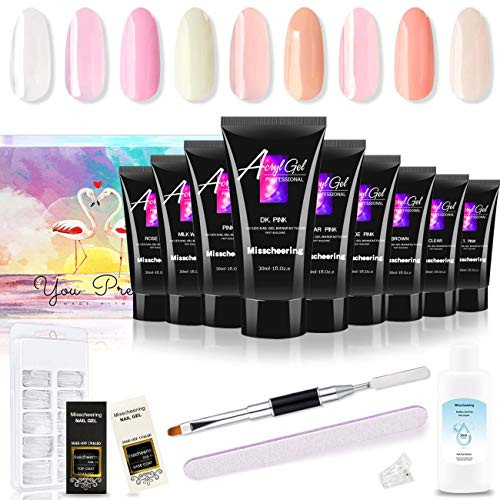 SmoBea Nail Extension Gel Poly Gel Nail Kit 9 Colors 30ml Pink  Clear Nail Enhancement Builder Gel with Slip Solution and Allinone French Nail Art Design Gel Nail Extension Kit