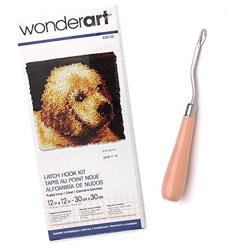 Wonderart Latch Hook Kit with Latch Hook Puppy Love 12 x1 2 in 2pc Bundle
