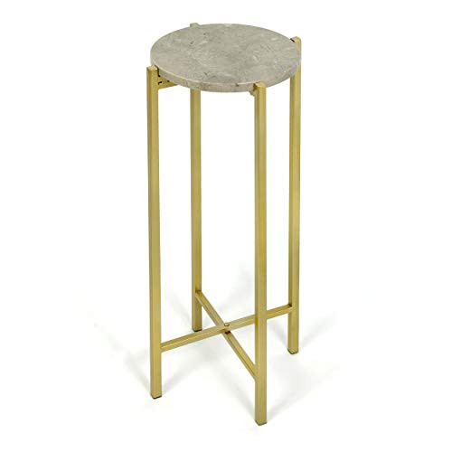 Urban Shop Brown Marble Collapsible Side Accent Drink Table with Gold Metal Legs