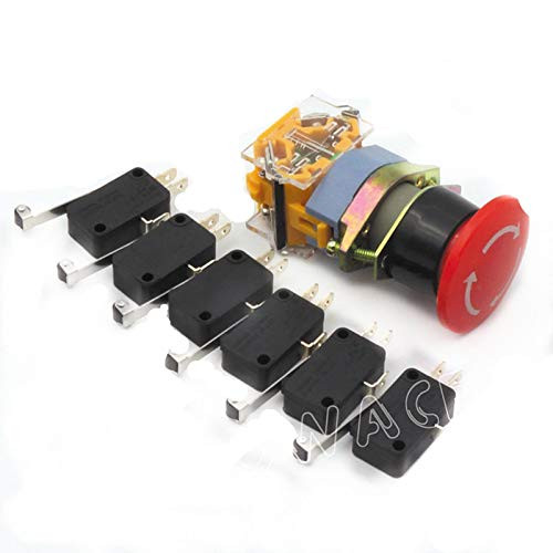 Push Button Switch AC 400V Red Sign EStop Emergency Mushroom 22mm NO NC  6pcs End Stop Limited Micro Switch for CNC