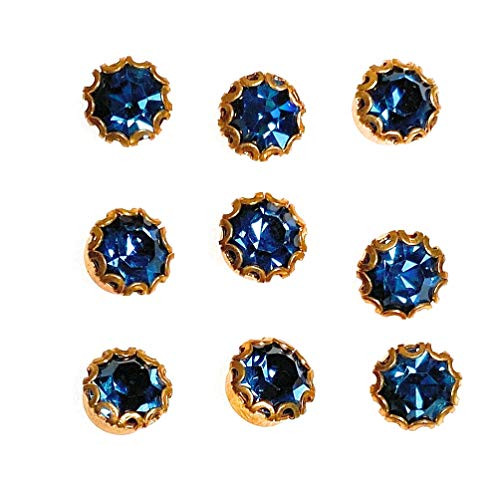 9 Small Navy Blue Rhinestone Buttons Set  Setting in Gold 14 hmm Nine Claws Crystal Rhinestone Buttons with Shank Plating BlouseShirts Formal Evening