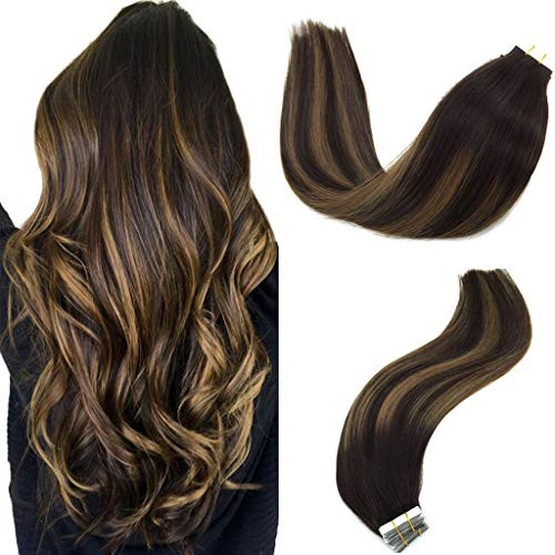 GOO GOO Hair Extensions Tape in Ombre Dark Brown to Chestnut Brown Balayage Real Remy Human Hair Extensions Tape in Natural Hair 20pcs 50g 14 inch GOO GOO Hair Extensions Tape in Ombre Dark Brown to Chestnut Brown Balayage Real Remy Human Hair Extensions Tape in Natural Hair 20pcs 50g 14 inch