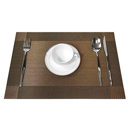 MMM HOME Placemats Set of 4 Heat Insulation Stain Resistant Placemat for Dining Table Durable Crossweave Woven Vinyl Kitchen Table Mats Placemat Washable Table Mats (Brown)