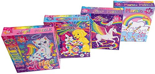 Lisa Frank 48 Piece Jigsaw Puzzle Set of 4 Bundle including Skye, Angel Kitten, Rainbow Matinee, Markie