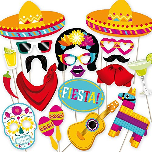 Fiesta Photo Booth Props by PartyGraphix. Perfect for Mexican Photo Booth Props Stand. Fiesta party supplies. Kit includes 32 Pieces.