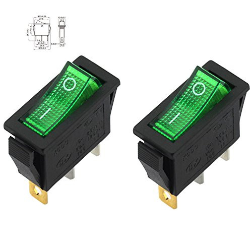 Magicshell 2Pack Rocker Power Switch 16A 250V AC 3 Pin 2 Position ONOFF Power Switch Green Button with Light