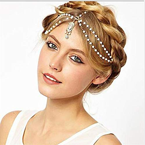 Chargances White Indian Chain Hair Jewelry Boho Festival Egyptian Head Chain Pendant Headpiece Beads Bridal Hairstyle Pearls Halloween Christmas for Women and Girls Chargances White Indian Chain Hair Jewelry Boho Festival Egyptian Head Chain Pendant Headpiece Beads Bridal Hairstyle Pearls Halloween Christmas for Women and Girls