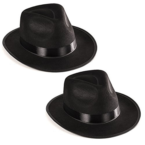 Funny Party Hats Black Fedora Gangster Hat Costume Accessory  Pack of 2