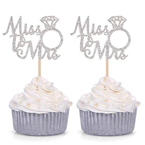 Silver Glitter Miss to Mrs Cupcake Toppers Wedding Bridal Shower Party Decorations 24 Pack Silver Glitter Miss to Mrs Cupcake Toppers Wedding Bridal Shower Party Decorations 24 Pack
