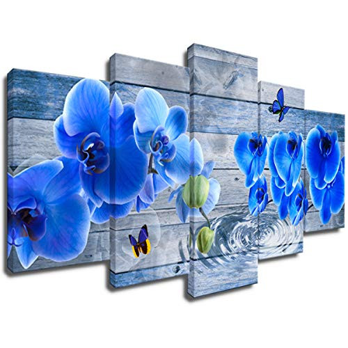 Blue Flower Canvas Wall Decor Orchid Print Art Modern 5pcs Floral Painting Home Decoration Framed 20x40