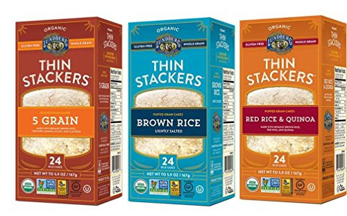 Lundberg Organic GlutenFree Thin Stackers 3 Flavor Variety Bundle 1 5 Grain Thin Stackers 1 Red Rice  Quinoa Thin Stackers and 1 Brown Rice Lightly Salted Thin Stackers 59 Oz Ea 3 Total