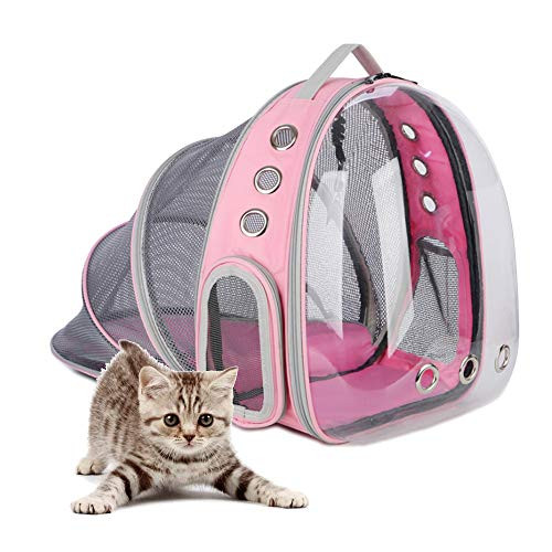 FUYUAN Expandable Cat Carriers BackpackBreathable Pet Travel Backpack Pet Backpacks for Cats Small Dogs Puppy Pink