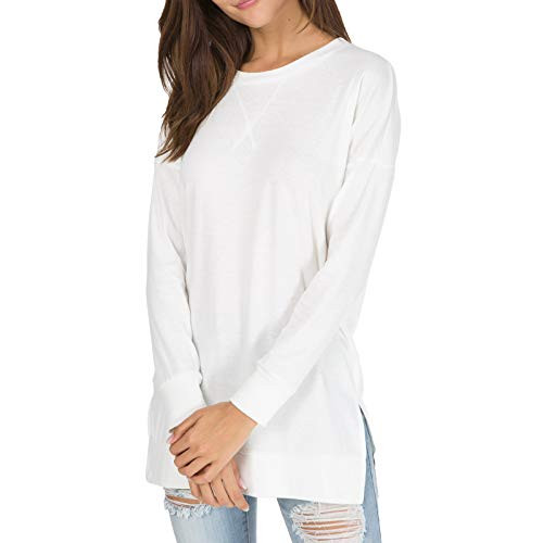 Womens Fall Long Sleeve Sweatshirt Side Split Loose Casual Tunic Tops White M