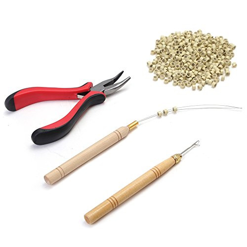 Paruks Hair Remove Pliers with Pulling Hook Bead Device Tool Kits  500pcs 5mm Micro Beads Blonde