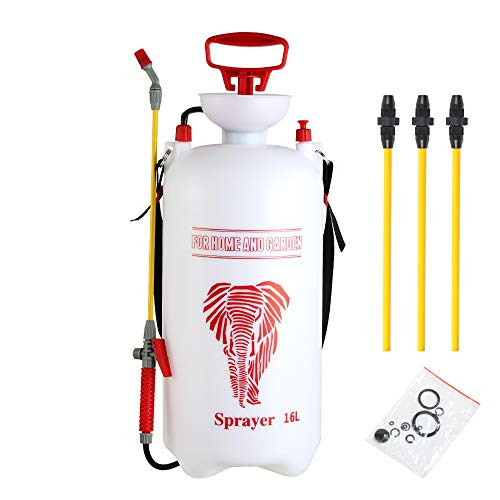 CLICIC 4 Gallon 16L Lawn and Garden Portable Sprayer Pump Pressure Sprayer with Four Spray Poles Totaling 52 inches in Length