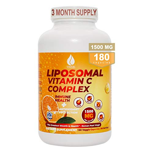 Liposomal Vitamin C 1500mg 180 Capsules Best Pure Fat Soluble Ultra High Absorption Ascorbic Acid Vitamins C Complex Supports Immune System Collagen Booster 90 Servings Liposomal Vitamin C 1500mg 180 Capsules Best Pure Fat Soluble Ultra High Absorption Ascorbic Acid Vitamins C Complex Supports Immune System Collagen Booster 90 Servings