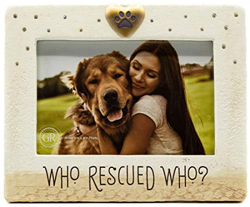 Stephanie Imports Ceramic Who Rescued Who? Dog Picture Photo Frame
