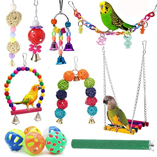 ICOSHOW 12 Packs Bird Toys Parrot Swing Toys Chewing Hanging Bell Pet Birds Cage Toys Suitable for Small Parakeets Conures Love Birds Cockatiels Macaws Finches ICOSHOW 12 Packs Bird Toys Parrot Swing Toys Chewing Hanging Bell Pet Birds Cage Toys Suitable for Small Parakeets Conures Love Birds Cockatiels Macaws Finches