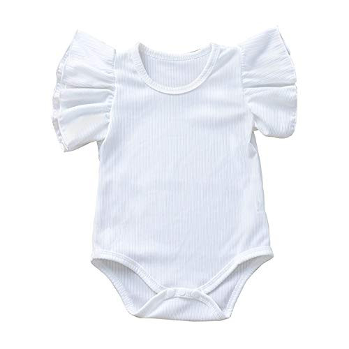iddolaka Newborn Infant Baby Girl Solid Ruffle Romper Bodysuit Jumpsuit Casual Clothes One Piece Outfit White 36M
