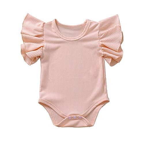 iddolaka Newborn Infant Baby Girl Solid Ruffle Romper Bodysuit Jumpsuit Casual Clothes One Piece Outfit Pink 03M