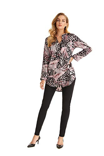 Womens Long Sleeve VNeck Leopard Print Casual Top Loose Tunic Shirt XL Pink Leopard
