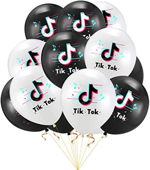 Wensty 30Pcs Tik Tok Latex Balloons 12 Inch balloonsBlack and white Balloons Party Supplies for Tik Tok Theme Birthday Party Decoration