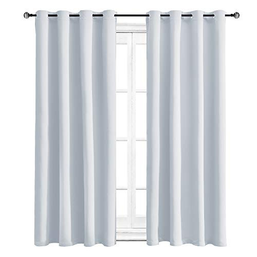 WONTEX Blackout Curtains Room Darkening Thermal Insulated Living Room Curtains 52 x 63 inch Greyish White 2 Grommet Curtain Panels