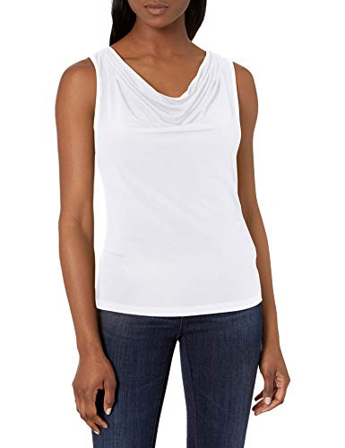 Calvin Klein Womens Solid Drape Neck Cami White Medium Petite