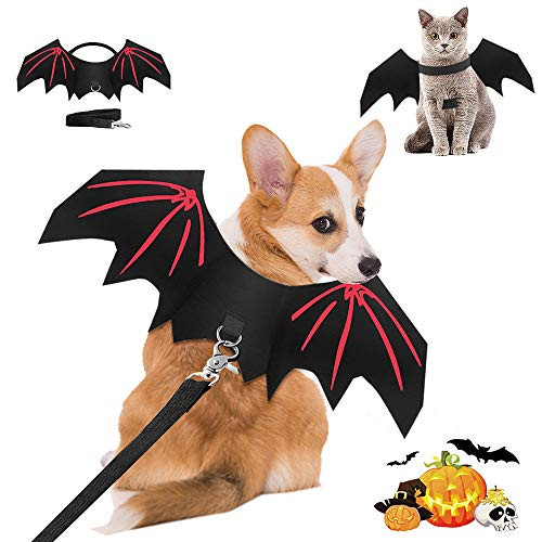 Devis Halloween Costumes for Dogs Black Bat Wings Pet Apparel Dog Bat Wings Costume Puppy Halloween Costume Cosplay Pet Costume with Dog Leash for Small Medium Dogs and Cats