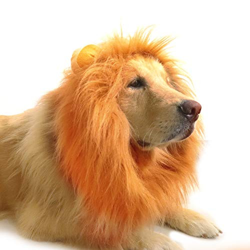 AQCSS Dog Lion Mane Halloween Lion Costumes Adjustable Lion Mane with Ears Dog Wig and Tail for Medium or Large Sized Dogs