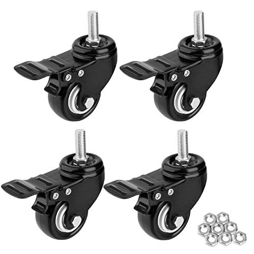 1.5" Threaded Stem Casters with Brake, Heavy Duty Swivel Caster wheels with M8x25 Threaded Stem and Nuts for Shopping Carts, Trolley, Workbench, Furniture (Pack of 4)
