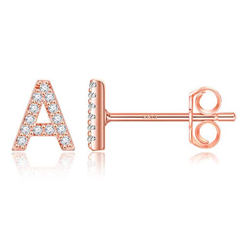 Letter A Earrings Cubic Zirconia Initial Stud Earrings Alphabet Earrings for Kids Girls14K Rose Gold Plated Initial Earrings for Girls