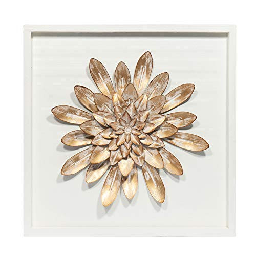 Multiple Layer Flower Metal Wall Art Decor Metal Flower Wall Art Decor with Wooden Frame Wall Decoration Decorative Metal Wall Sculpture Hanging Art for Bedroom Living Room Home Decoration