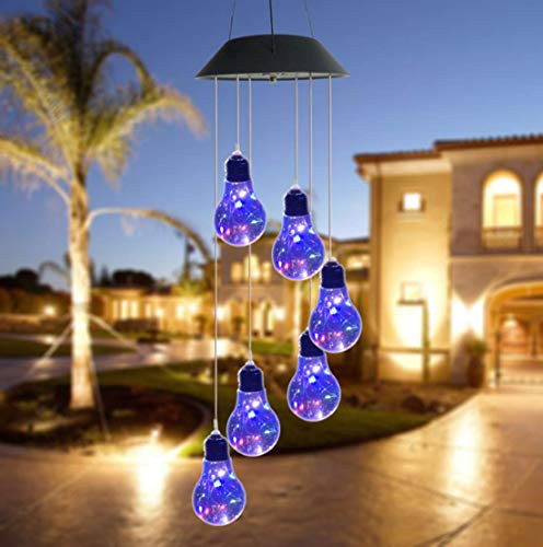 Yooda Solar Wind Chime Solar Mobile Light Colorful Bulb LED Wind Chime Solar Powered Wind Mobile Waterproof Outdoor Decorative Wind Bell Light for Patio Yard Garden Home
