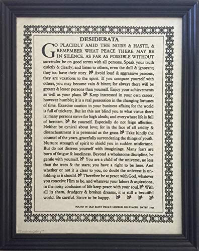 Wood Framed Desiderata Poem By Max Ehrmann Moroccan Design on Archival Parchment 10x12