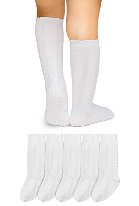 LA Active Baby Toddler Knee High Grip Socks  5 Pairs  Non SlipSkid Cable Knit White 612 Months