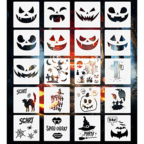 XIAOCAI 20 PCS Halloween Stencils Template Pumpkin Faces Stencil DIY Halloween Designs Reusable Plastic Craft Drawing Includes Sickle Witch Skeleton Bat Owl Grave Pattern Stencils XIAOCAI 20 PCS Halloween Stencils Template Pumpkin Faces Stencil DIY Halloween Designs Reusable Plastic Craft Drawing Includes Sickle Witch Skeleton Bat Owl Grave Pattern Stencils