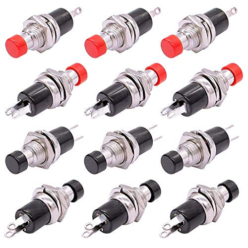TWTADE12Pcs Momentary Mini Push Button Switch 1A 250V AC 2 Pin SPST NO Normally Open PBS110BKR