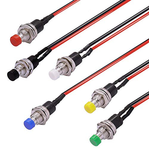 TWTADE6Pcs Momentary Mini Push Button Switch 1A 250V AC 2 Pin SPST NO Normally Open with line PBS110X6S