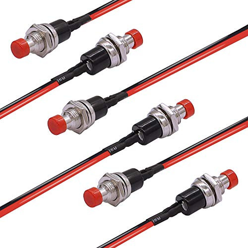 TWTADE6Pcs Momentary Mini Push Button Switch 1A 250V AC 2 Pin SPST NO Normally Open with line PBS110XR